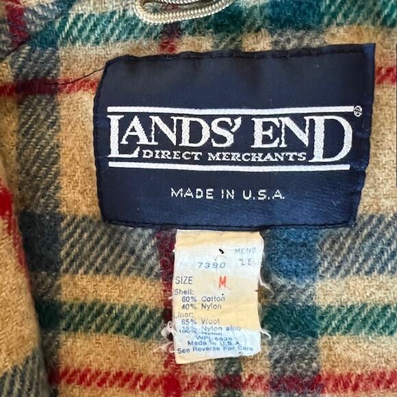 VTG Lands' End Wool Jacket Mens M Khaki Lined Hooded USA Parka Chore Barn Coat - Picture 3 of 15